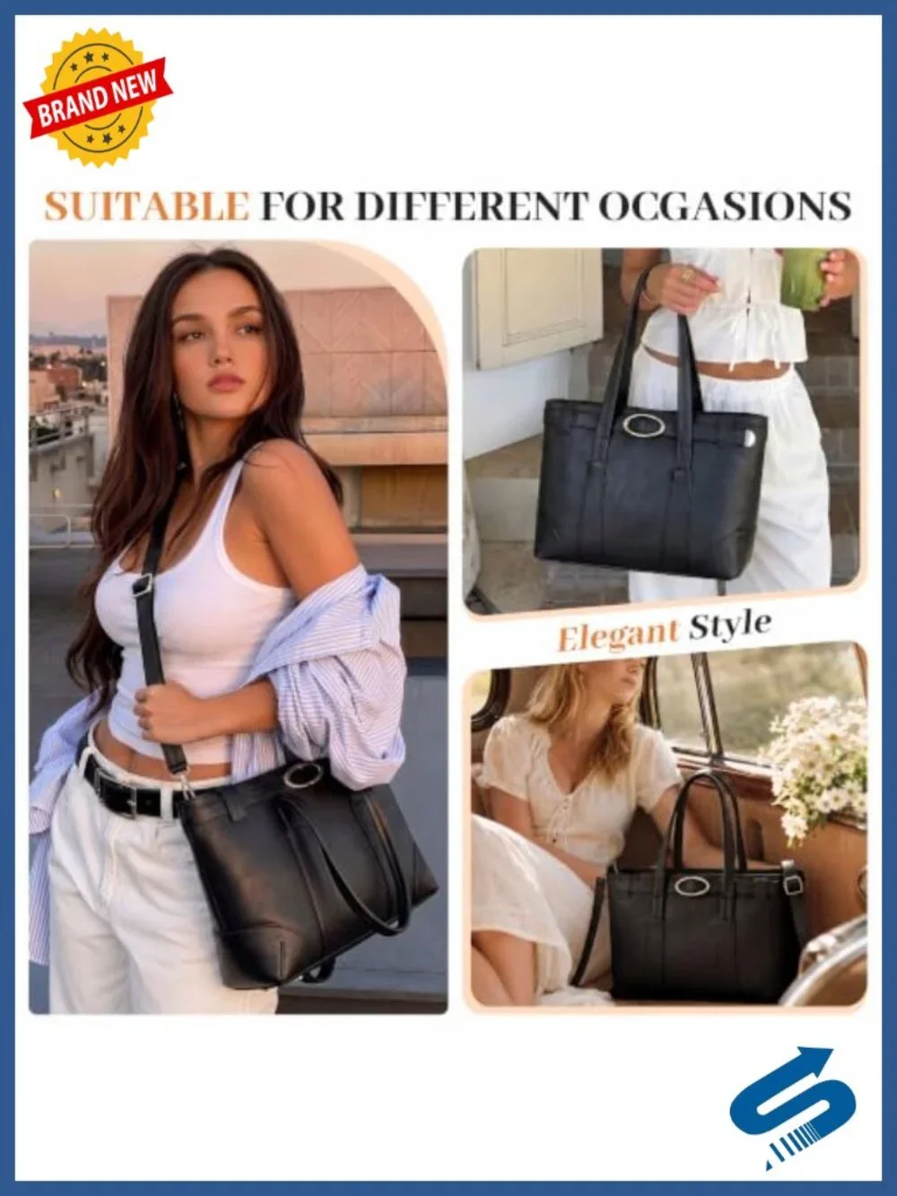 Faux Leather Satchel Tote Bag with Adjustable Strap